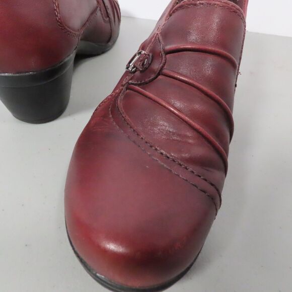 Earth Origins Shoes - Earth Origins Red Leather Ruched Buckle Slip On Heels Pumps Womens 8M